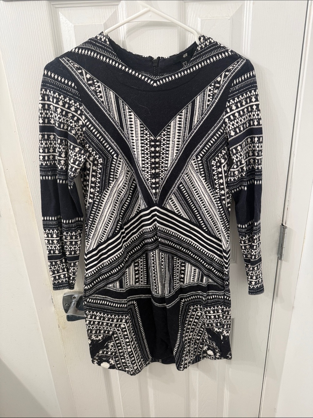 Black and White Geometric Knit Dress - Women's